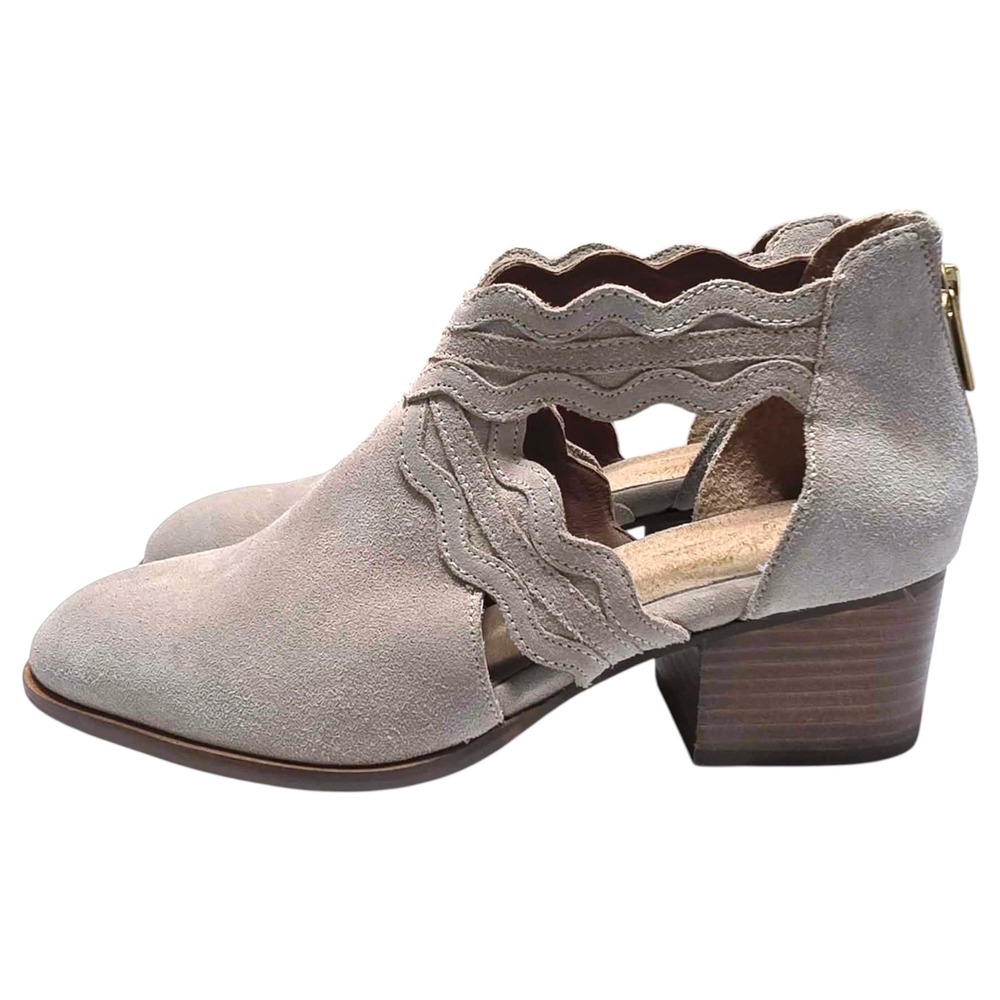 Seychelles Women Taupe Suede Wavy Cutout Ankle Booties Block Heel Size 9.5 - Picture 10 of 11